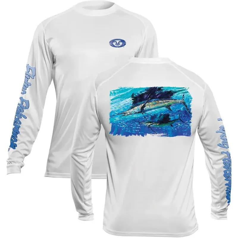 Koop Vandaag Flying Fisherman Pasta Sailfish Performance T-shirt met lange mouwen - Wit 2XL