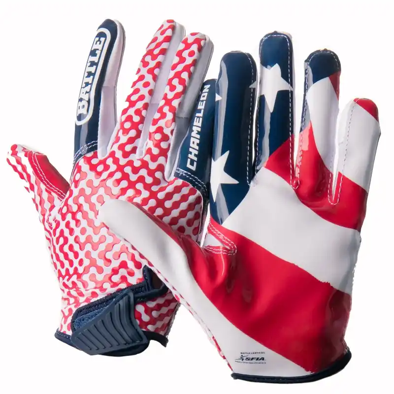 Tijdelijk Beschikbaar Battle Sports Youth "USA Flag" Chameleon Receiver Football Handschoen - Rood/Wit/Blauw S