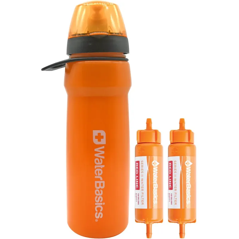 Speciale Aanbieding WaterBasics 22 oz. RED Line noodfilterwaterfles met extra filter