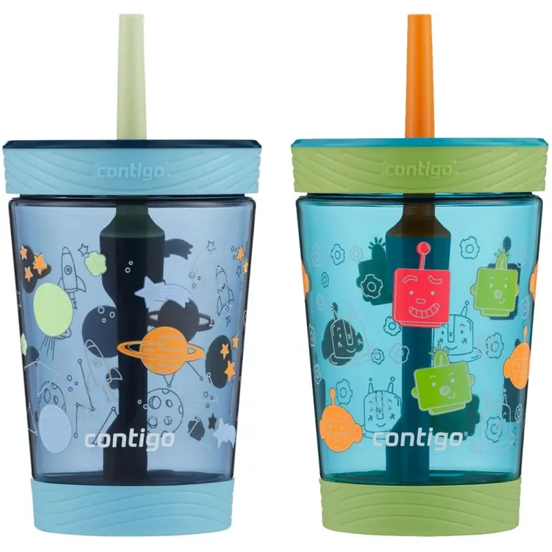 Uitverkoop Contigo Kid's 14 oz. morsbestendige beker met rietje 2-pack Cosmos/Vriendelijke Bots