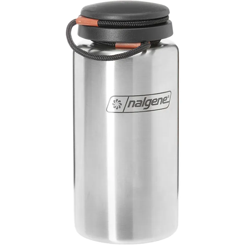 Nalgene Standard Wide Mouth Tethered Lid Waterfles - 38 oz. - Roestvrij staal Nieuw