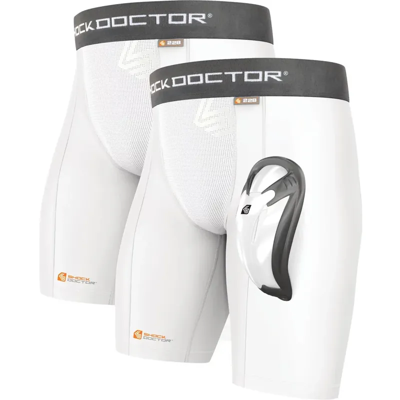 Shock Doctor Youth Core Compressie Shorts 2-Pack met Bio-Flex Cup - Wit S Koopje