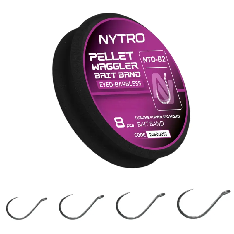 Weekendaanbieding Nytro NTO-B2 Barbless Pellet Waggler Latex Bait Band Ready Tied Rigs 61cm (8 Stuks) 16/0.17mm/5.2lb