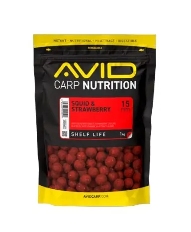 Avid Squid & Strawberry Boilies (1kg) 15mm Snelle Levering