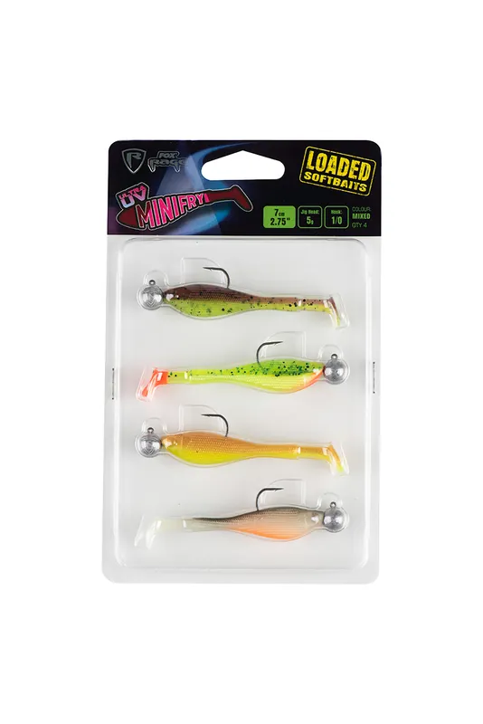Beperkt Aanbod Fox Rage Mini Fry Loaded UV Mixed Colour Pack 7cm 1/0 (5g) (4stuks) Mix Pack Clear Water