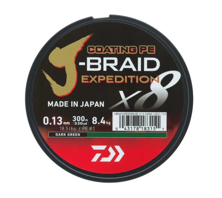 Daiwa J-Braid Expedition X8E Gevlochten Lijn Dark Green (150m) 0.22mm/19.5kg Direct Beschikbaar