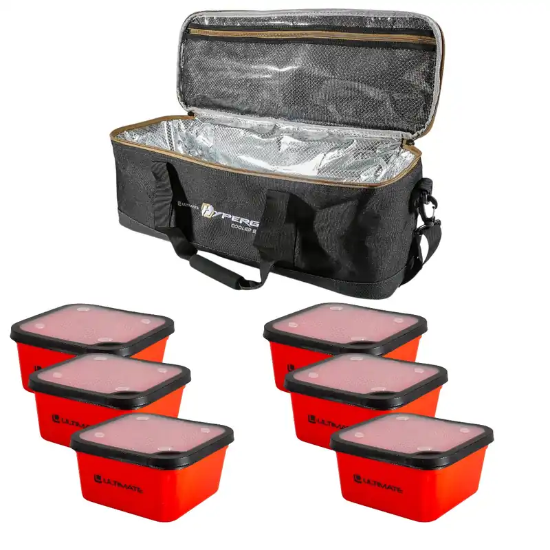 Ultimate Hyperga Cooler Bag + 6x Bait Strainer Set Snelle Levering
