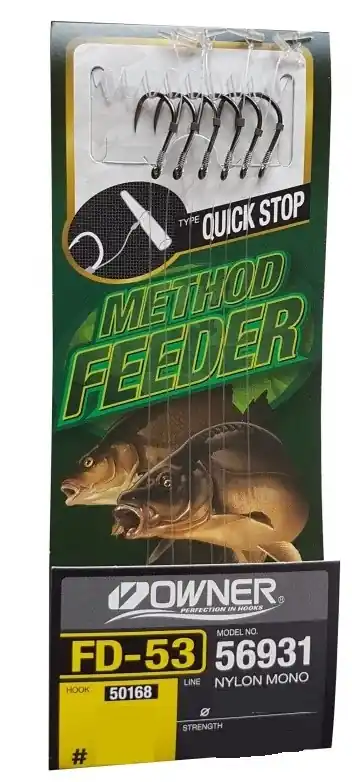 Owner 50168-FD53 QuickS Feeder Onderlijnen Barbless (10cm) (6 stuks) 14 (0.18mm) Seizoensaanbieding