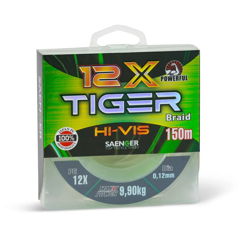 Hoge Kwaliteit Saenger 12X Hi-Vis Tiger Braid 150m 0.18mm (16.1kg)