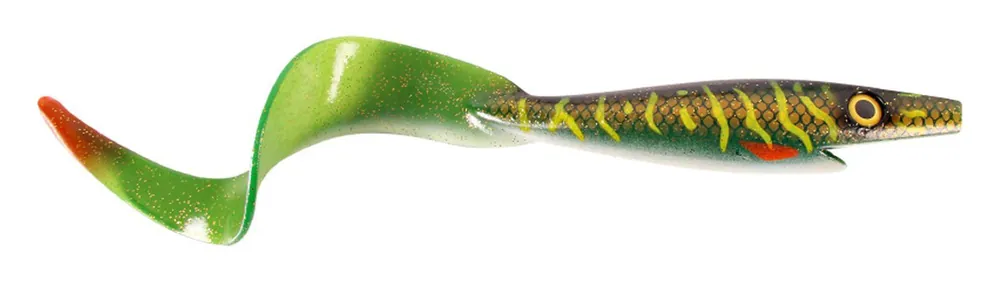 Speciale Aanbieding Strike Pro Giant Pig Tail Shad 40cm (130g) Green Motoroil Pike UV