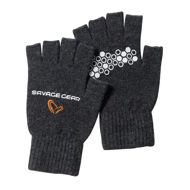 Savage Gear Knitted Half Finger Glove Dark Grey Melange L Must-Have