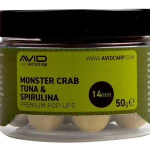 Avid Monster Crab-Tuna & Spirulina Pop Ups 14mm (50g) Korting