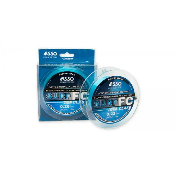 Hete Deal Asso Surf FC Blue Fluorocarbon Coated Line 1000m 0.30mm / 14lb