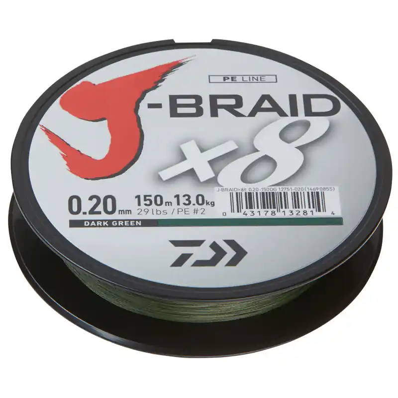 Gecertificeerd Daiwa J-Braid X8 | Donkergroen | Dyneema | 9lb | 0.06mm | 150m