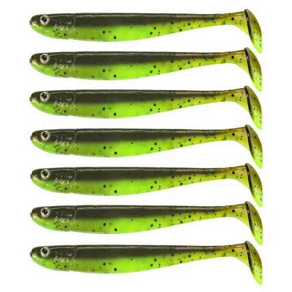 Direct Beschikbaar Eurocatch Fishing Jig n Swim Shad | UV Chartreuse Brownie | 9.5cm | 7 Stuks