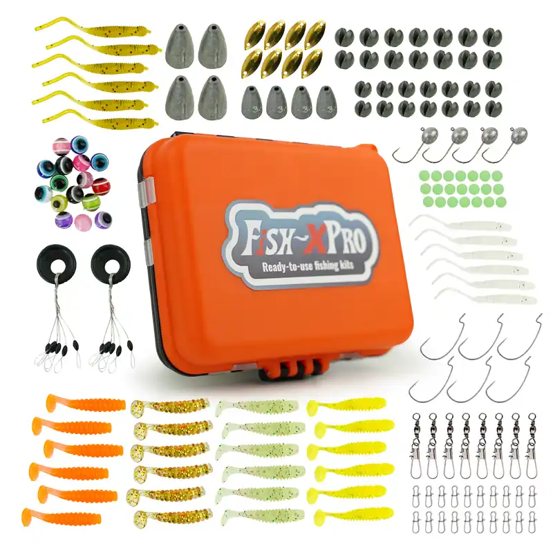 Betaalbaar Fish-Xpro Roofvis Visset - 205-Delig - Kunstaas - Softbaits - Visloodjes -Vishaakjes -Wartels - Lijnstoppers- incl. Tacklebox - Roofvissen - Snoek Baars