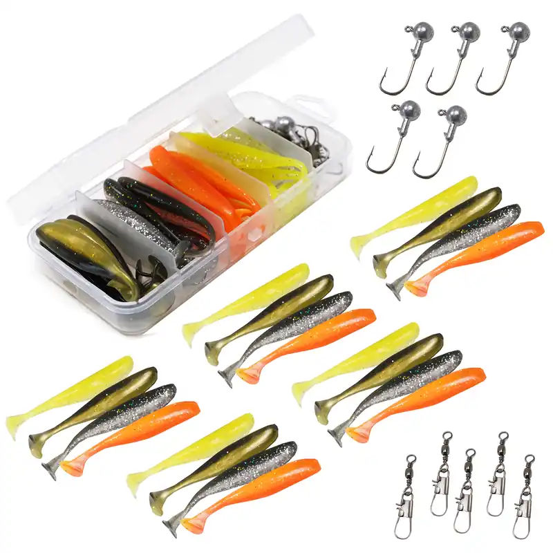 Fish-Xpro Softbait set 36-Delig - Kunstaas - Shads - Jigheads - incl Tacklebox - Roofvissen - Snoek Baars Nieuw