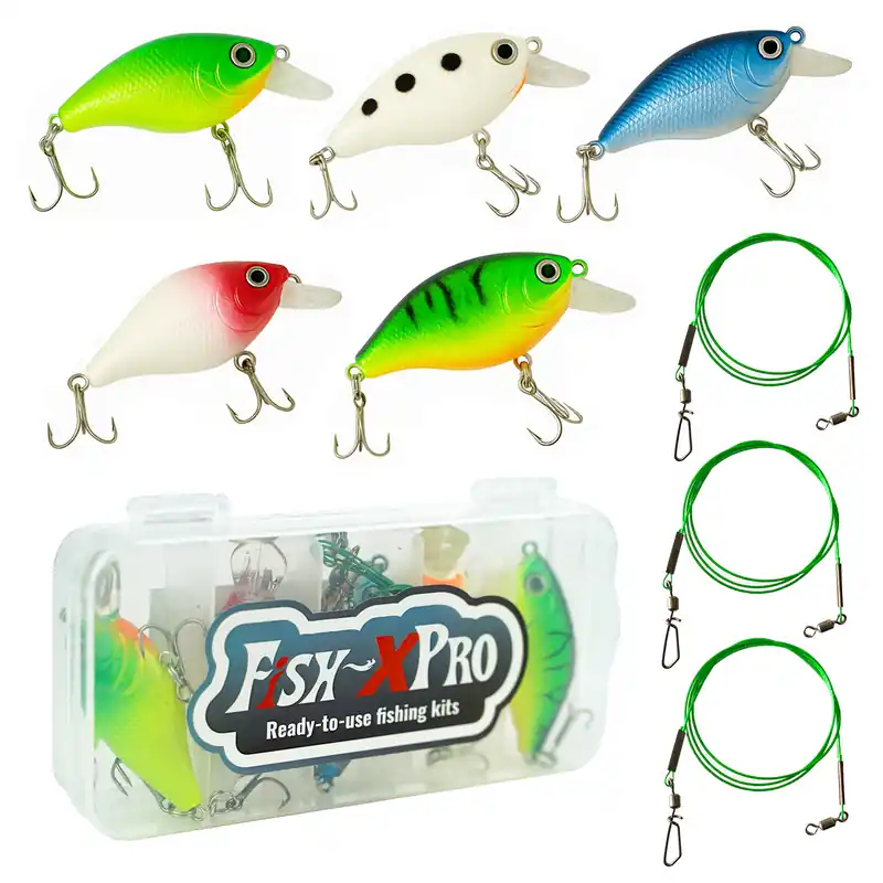 Fish-Xpro Fishinglure set - 5delig - Kunstaas set - Pluggen - Dreggen - incl. Stalen Onderlijnen - Tacklebox- Roofvissen - Snoek Baars Nu Kopen