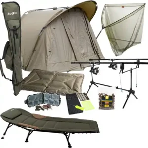 Traxis Karperset - Overnighter Set - Karpervissen - Vistent - 2 Hengels - 2 Molens - Stretcher - Schepnet - Onthaakmat - Rodpod -Beetmelders Favoriet