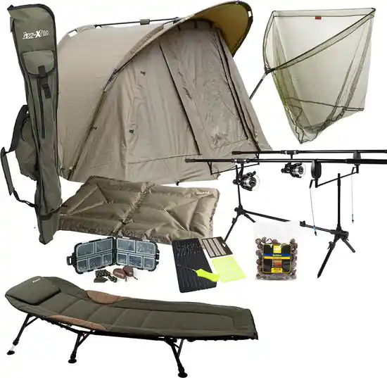 Traxis Karperset - Overnighter Set - Karpervissen - Vistent - 2 Hengels - 2 Molens - Stretcher - Schepnet - Onthaakmat - Rodpod -Beetmelders Favoriet
