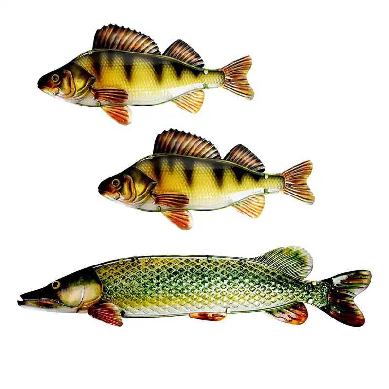 Eurocatch Snoek & Baars Wanddecoset - Muurdecoratie - 90cm - 3-D Metaal en Glas - Kunst - Cadeau Tip Seizoensaanbieding
