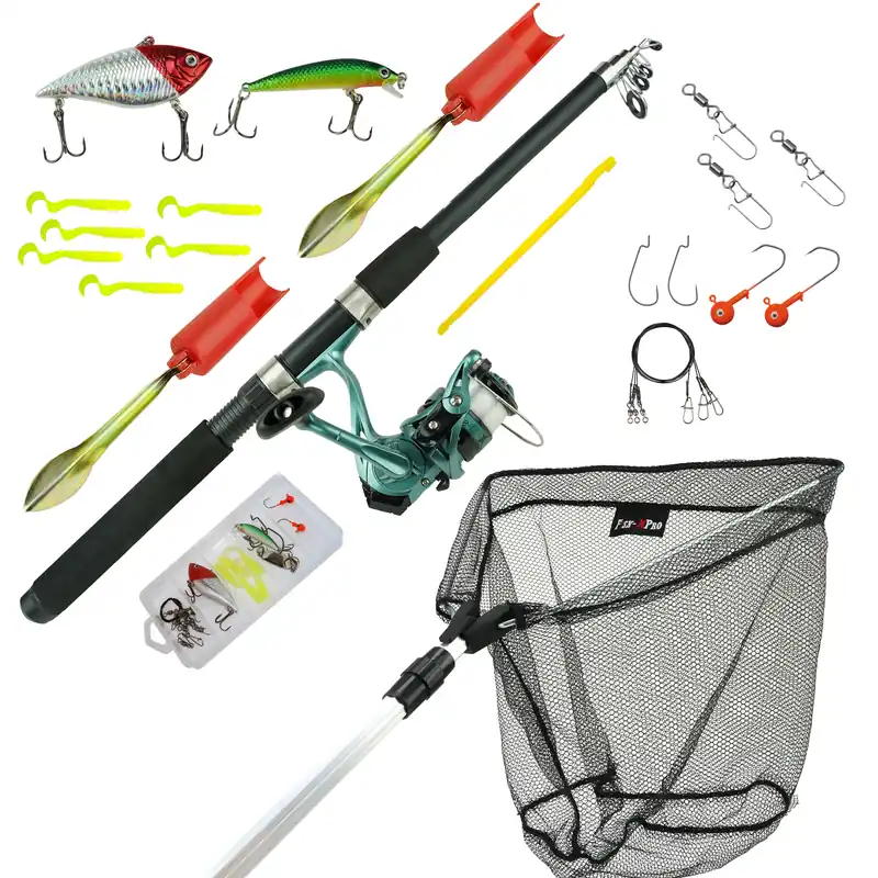 Lage Prijs Fish-Xpro Allround Vishengel Set 2.10m - Werpmolen met Nylon - Schepnet 40x40 - Hengelsteun - Tackle Box met Accessoires