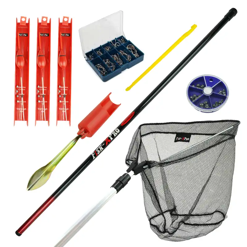 FishXpro Ready To Go hengelset 4.00m - Telescoop hengel 4m - Incl. Hengelsteun - Schepnet - Dobber en Accessoires Exclusieve Aanbieding