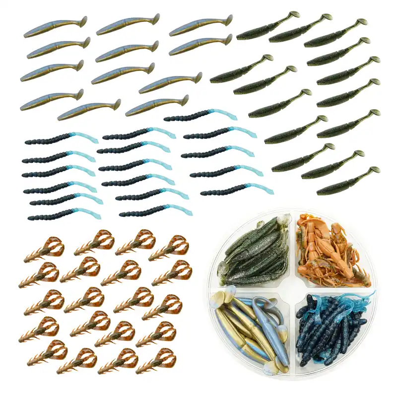 Fishxpro Softbait Set Naturel - Helder Water - 7 tot 12cm - +/- 60stuks Hoge Kwaliteit