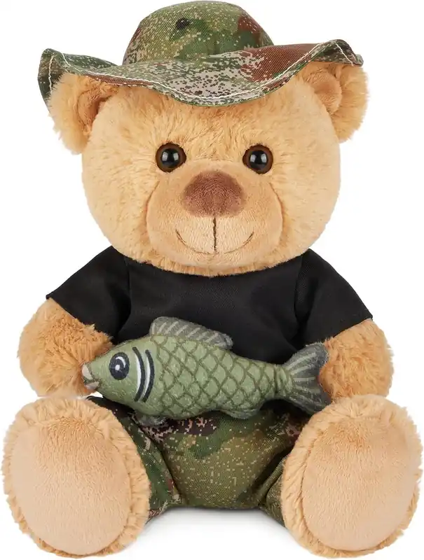 BRUBAKER Teddybeer Visser met Vis en Vissershoed Rechtstreeks Van De Fabrikant