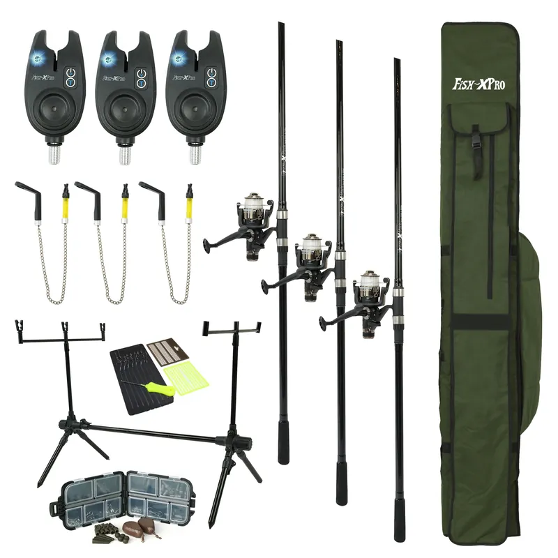 Fabrieksprijs FISH-XPRO Karperset - Carpset Pro Improve Set - 3-Rod - Karperhengelset - Extra Uitgebreid - 96-Delig