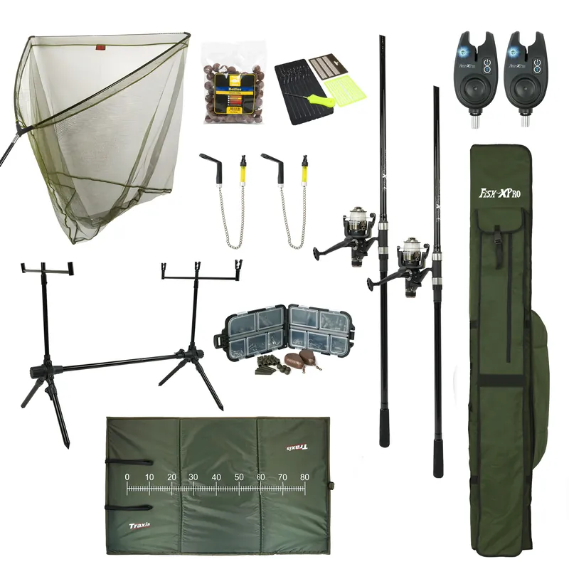 Voordeelprijs Fish-Xpro Karperset - Improve Mega - Karpervissen - 2 Hengels - 2 Molens - Schepnet - Onthaakmat - Rodpod - Beetmelders