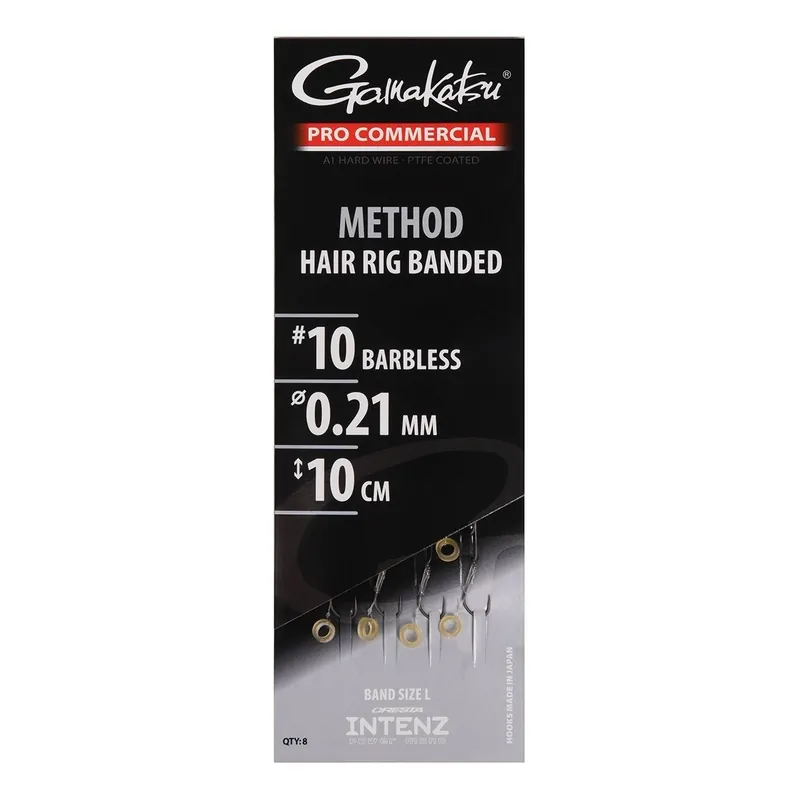 GAMAKATSU Pro Commercial Method Eyed Ready Rigs Banded 10cm (8stuks) Haak 10 - 0.21mm Weekendaanbieding