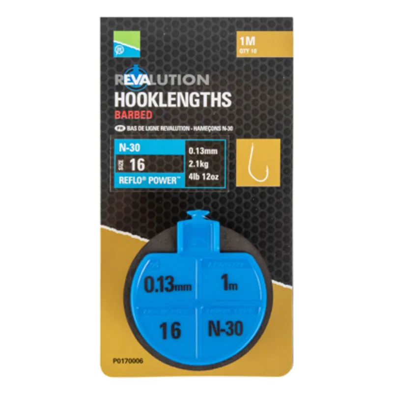 PRESTON Revalution Hooklengths N-30 100cm (10stuks) Op = Op
