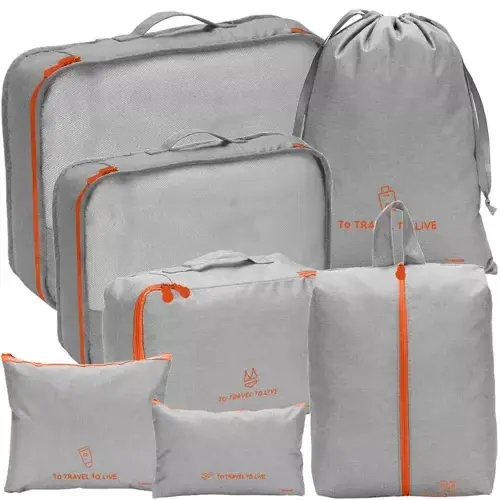 Trizand Reisorganizer Set - 7 Delig - Koffer Inpak Systeem - Grijs/Oranje Favoriet
