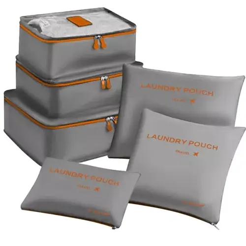 Trizand Reisorganizer Set - 6 Delig - Koffer Inpak Systeem - Grijs/Oranje Uitverkoop