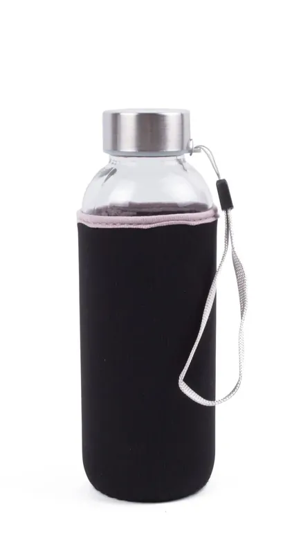 Benson Glazen Drinkfles - 420 ml - Inclusief Zwarte Neopreen Hoes - Thermisch Dagaanbieding