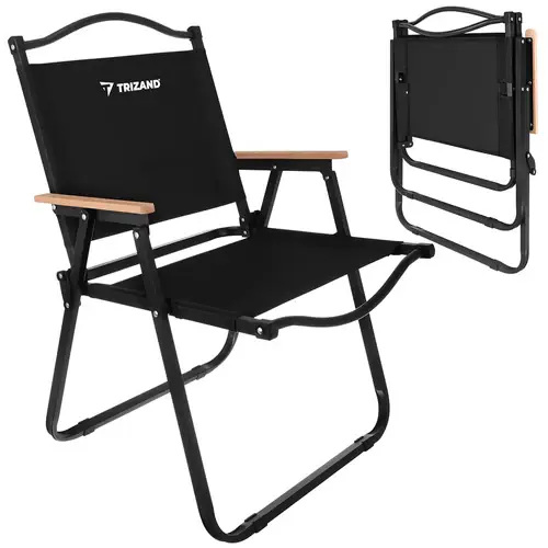 Trizand Opvouwbare Tuinstoel - 75,5 x 58,5 cm - Zwart - Met Houten Armleuningen Hete Deal