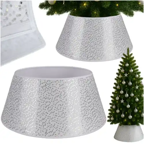 Direct Beschikbaar Ruhhy Kerstboomrok - 60 cm - Wit met Zilveren Pailletten - Kerstboomhouder Cover
