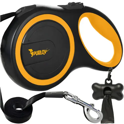 Laatste Versie Purlov Automatische Hondenlijn - 8 meter - Tot 50 kg - Zwart/Geel