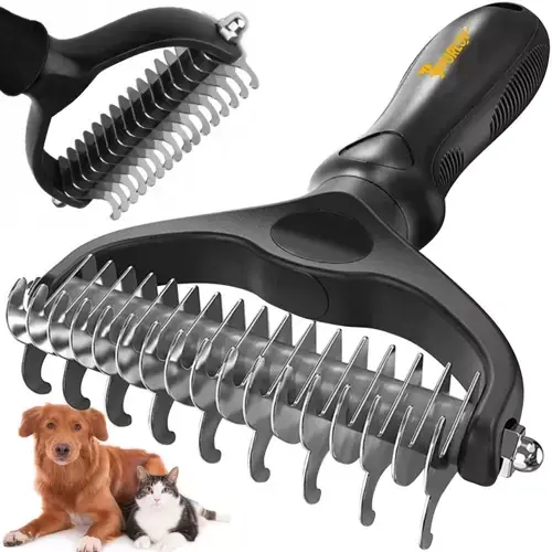 Merkproduct Purlov Dubbelzijdige Trimmer en Kam - Voor Honden en Katten - Zwart