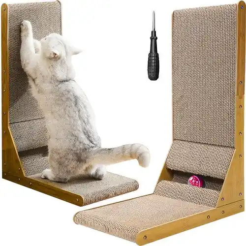 Purlov Hoek Kattenkrabpaal - 2-in-1 Krabmeubel met Speelbal - 60 x 40,5 cm Express Levering