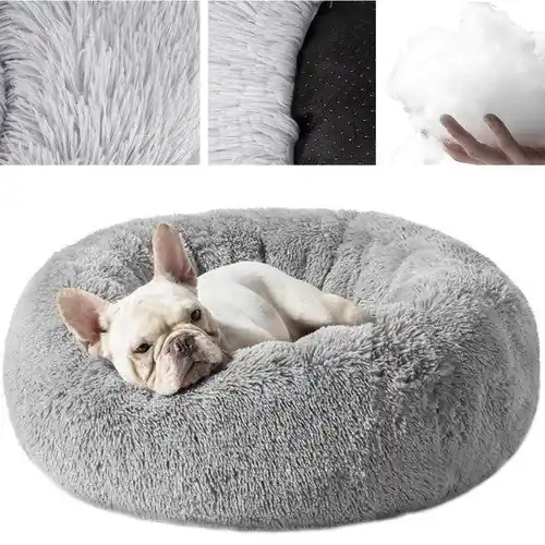 Flitsaanbieding Purlov Hairy Hondenmand - Maat M - 60 cm - Grijs - Pluizige Mand voor Huisdieren