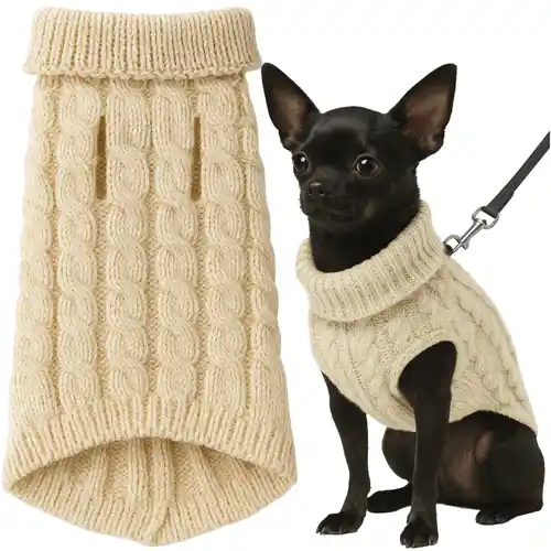 Hete Deal Purlov Gebreide Huisdiertrui - Maat S - Beige - Warme Winterkleding