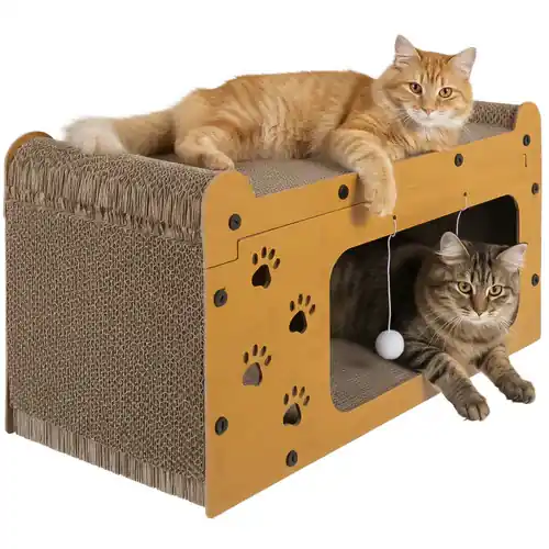 Purlov Krabpaal Kattenhuis - 2 Niveaus - 29 x 55 x 29 cm - Karton Nu Kopen