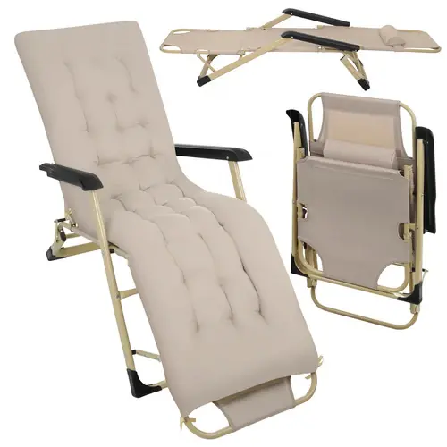 Trizand Opvouwbare Tuinligstoel - 60 x 177 x 30 cm - Beige - Inclusief Kussen Snelle Levering