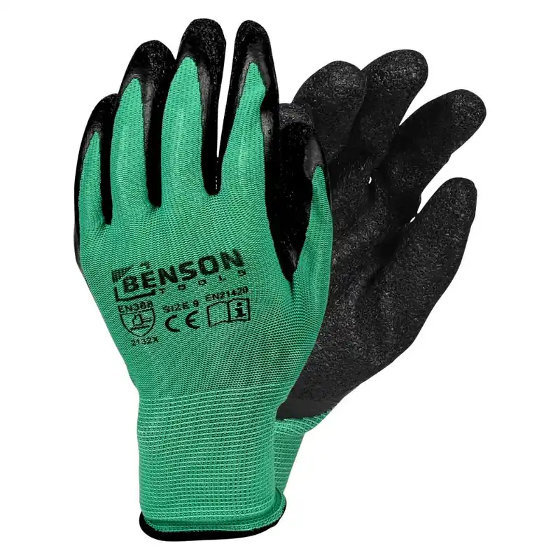Hoge Kwaliteit Benson Latex Crinkle Werkhandschoenen - Groen/Zwart - Maat 9